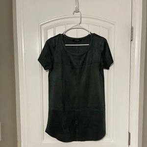 Olivaceous Faux Suede Army Green Short Sleeve Tunic Top